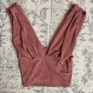 Pink Shimmery Sleeveless Women's Deep V-neck Top